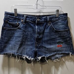 Levi's Blue Denim Jean 501 Shorts with Cherry Embroidery
